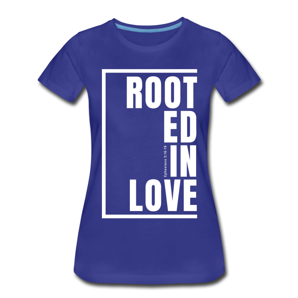 Rooted in Love / Perfectly Basic Women’s Tee / White Graphic - royal blue