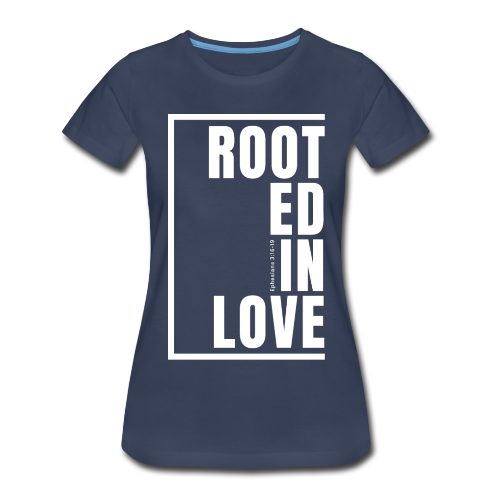 Rooted in Love / Perfectly Basic Women’s Tee / White Graphic - navy
