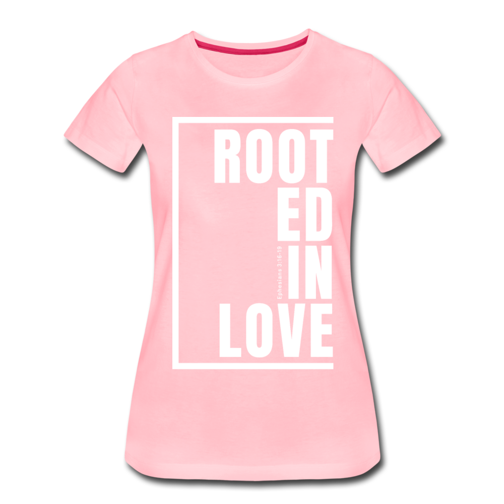 Rooted in Love / Perfectly Basic Women’s Tee / White Graphic - pink