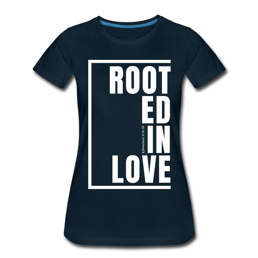 Rooted in Love / Perfectly Basic Women’s Tee / White Graphic - deep navy