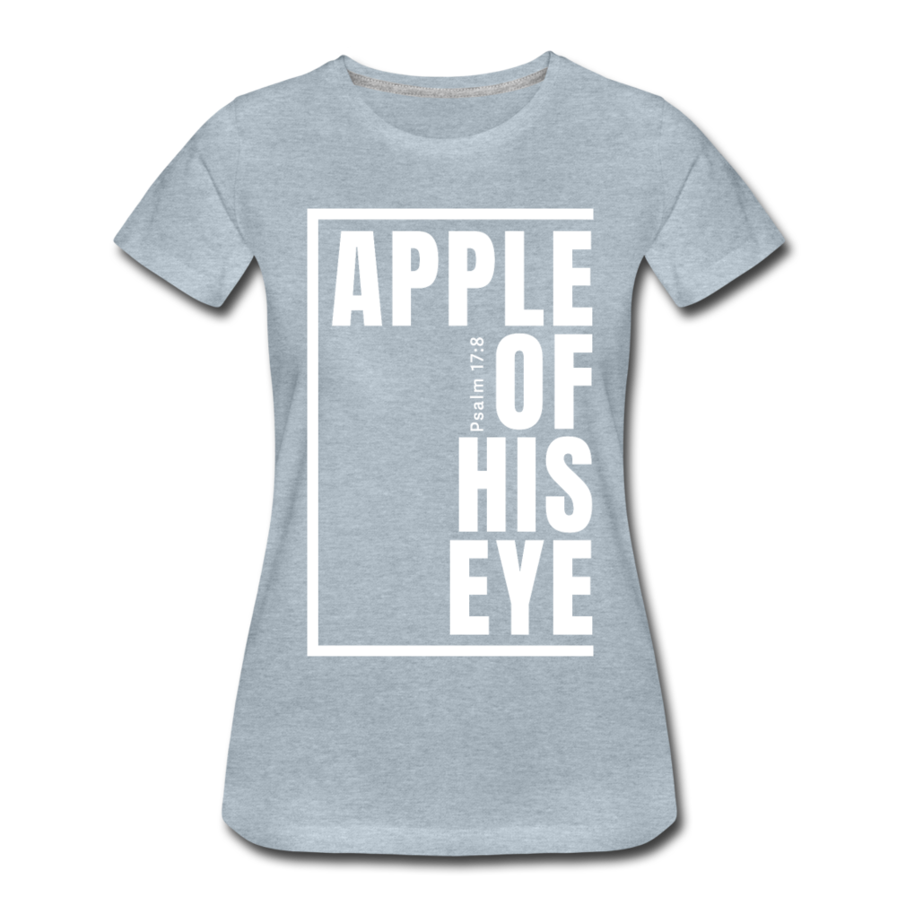 Apple of His Eye / Perfectly Basic Women’s Tee / White Graphic - heather ice blue