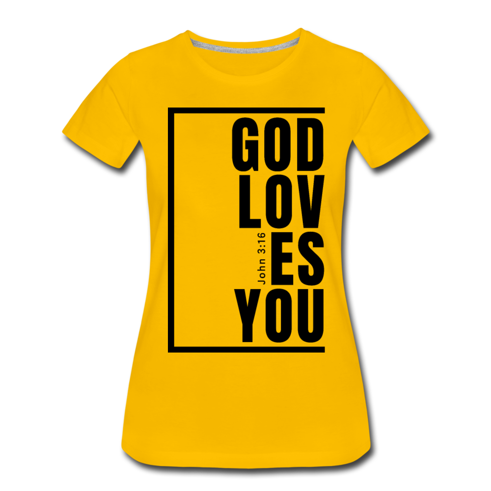 God Loves You / Perfectly Basic Women’s Tee / Black Graphic - sun yellow