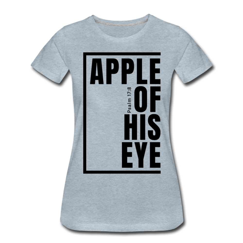 Apple of His Eye / Perfectly Basic Women’s Tee / Black Graphic - heather ice blue