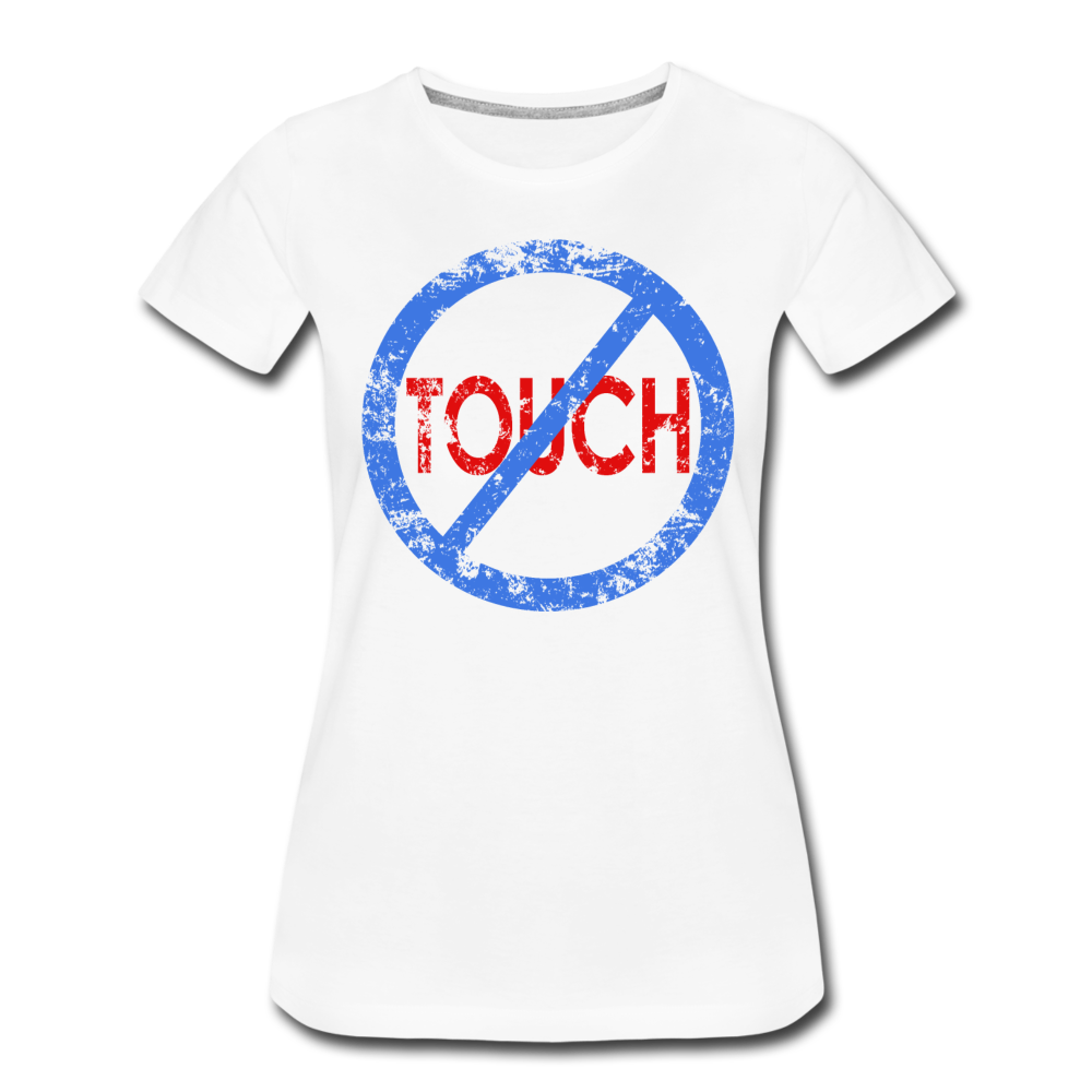 Don't Touch / Perfectly Basic Women's Tee / Blue & Red Distressed - white