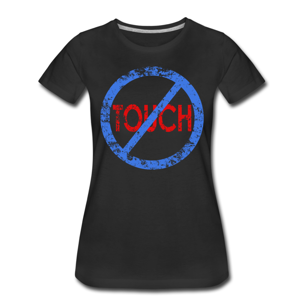 Don't Touch / Perfectly Basic Women's Tee / Blue & Red Distressed - black