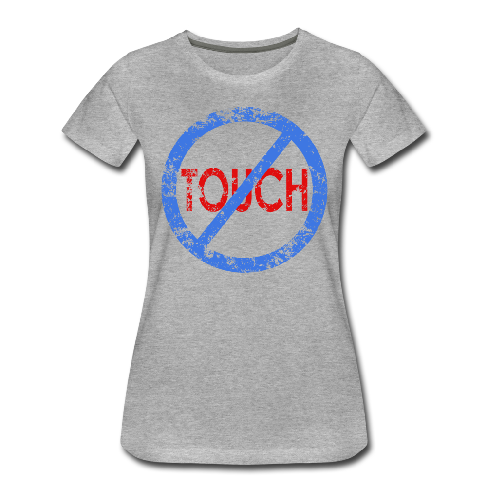 Don't Touch / Perfectly Basic Women's Tee / Blue & Red Distressed - heather gray