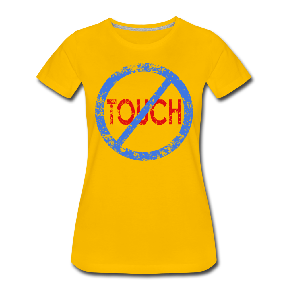 Don't Touch / Perfectly Basic Women's Tee / Blue & Red Distressed - sun yellow