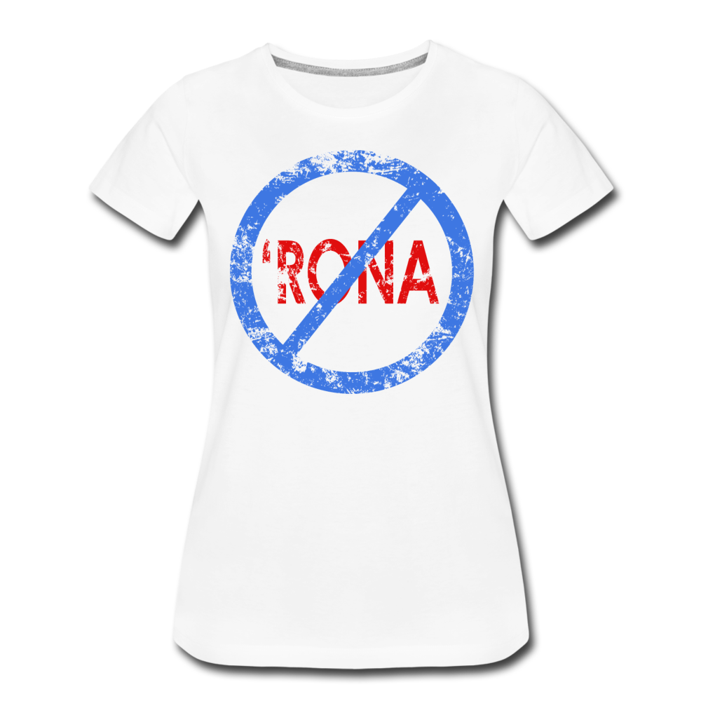 No 'Rona / Perfectly Basic Women's Tee / Blue & Red Distressed - white