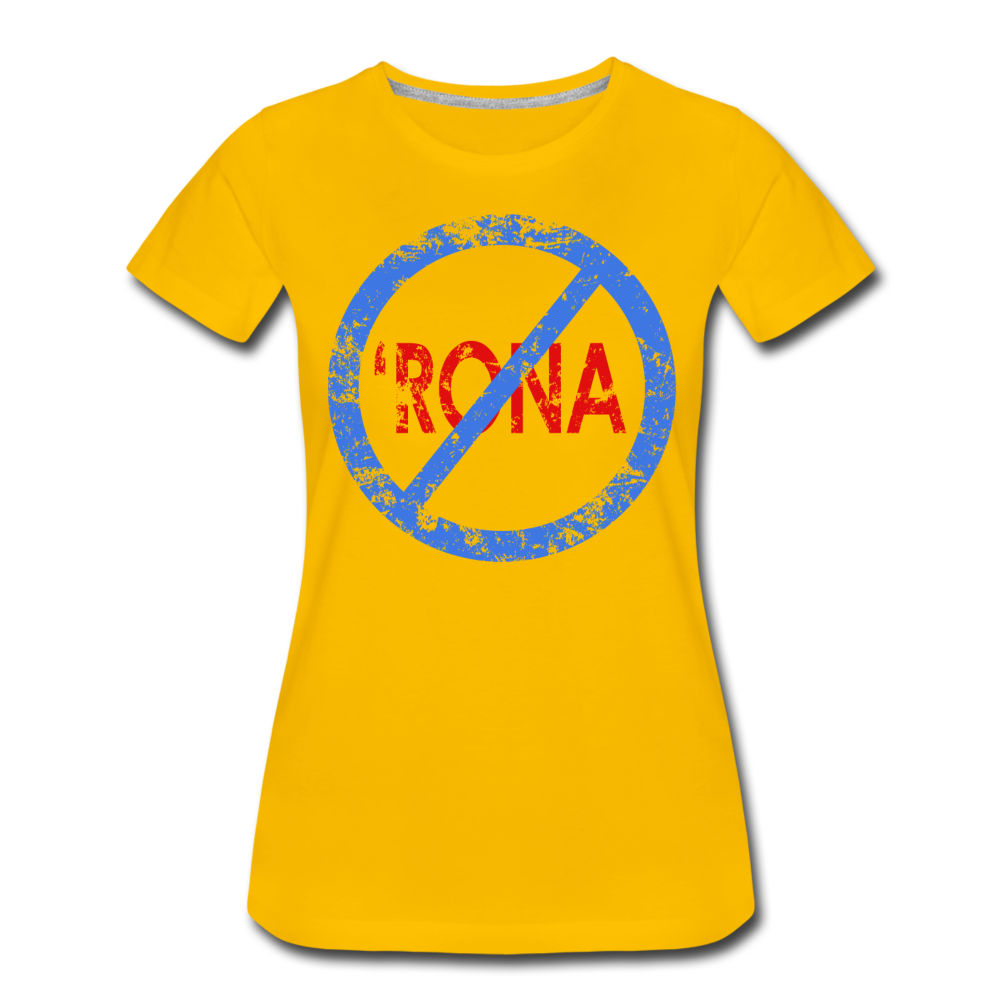 No 'Rona / Perfectly Basic Women's Tee / Blue & Red Distressed - sun yellow