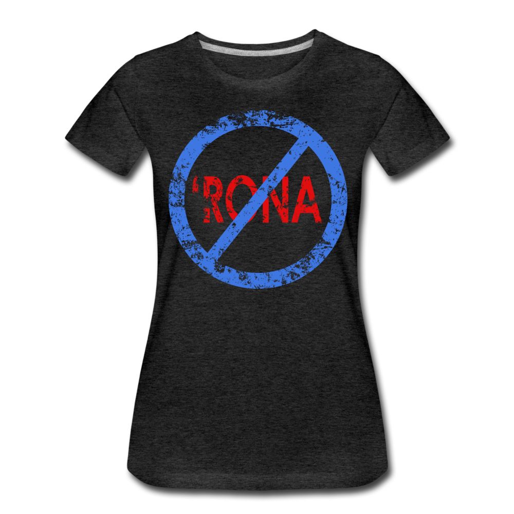 No 'Rona / Perfectly Basic Women's Tee / Blue & Red Distressed - charcoal gray