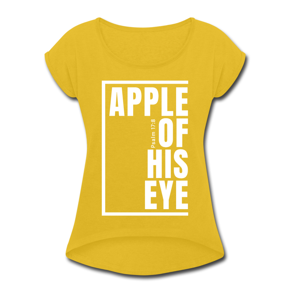 Apple of His Eye / Women’s Tennis Tail Tee / White - mustard yellow