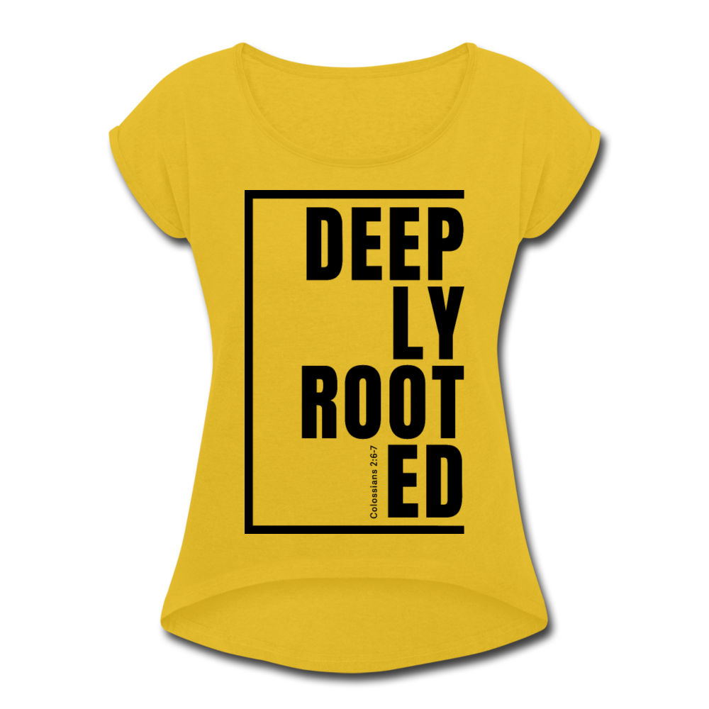 Deeply Rooted / Women’s Tennis Tail Tee / Black - mustard yellow