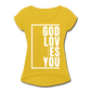 God Loves You / Women’s Tennis Tail Tee / White - mustard yellow