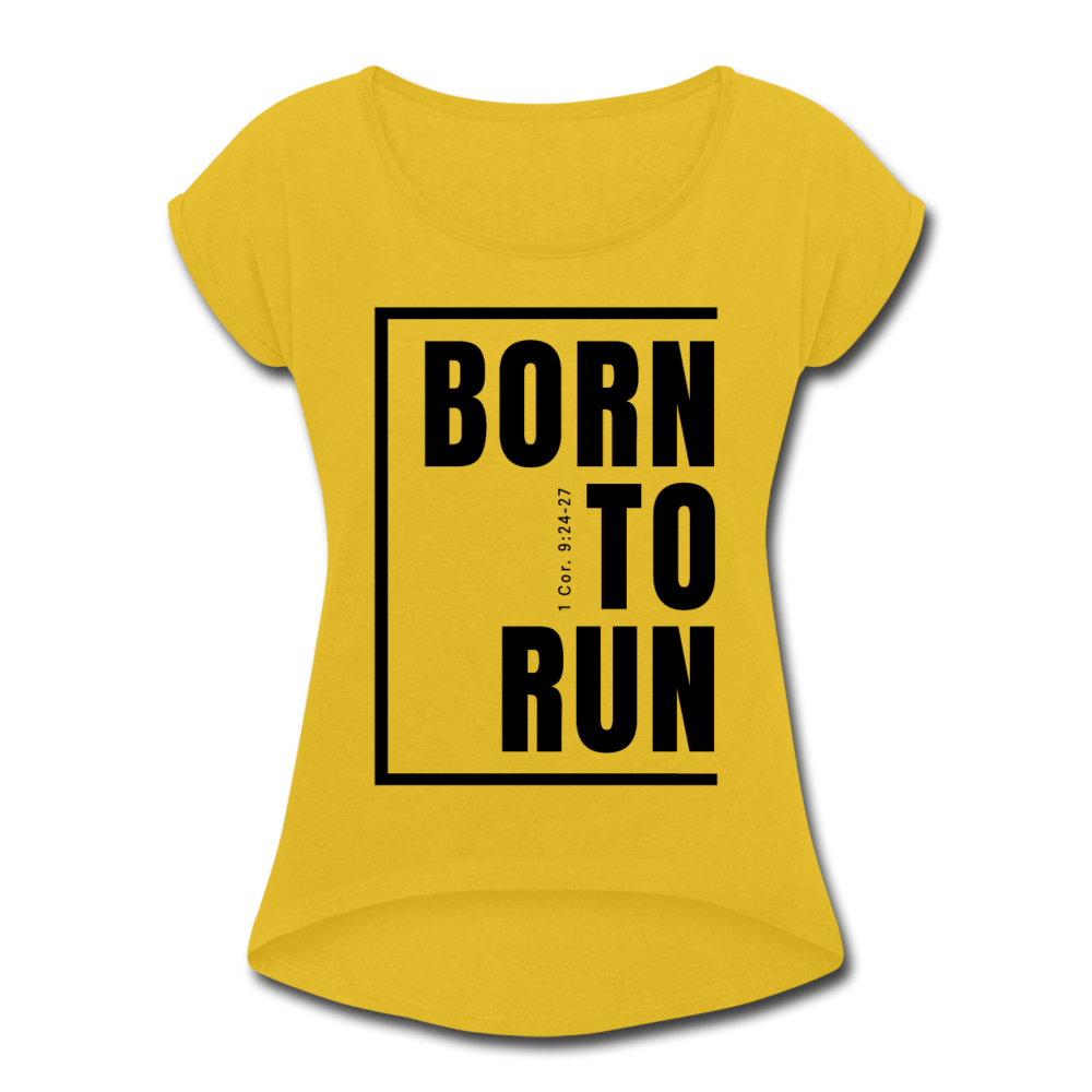 Born to Run / Women’s Tennis Tail Tee / Black - mustard yellow