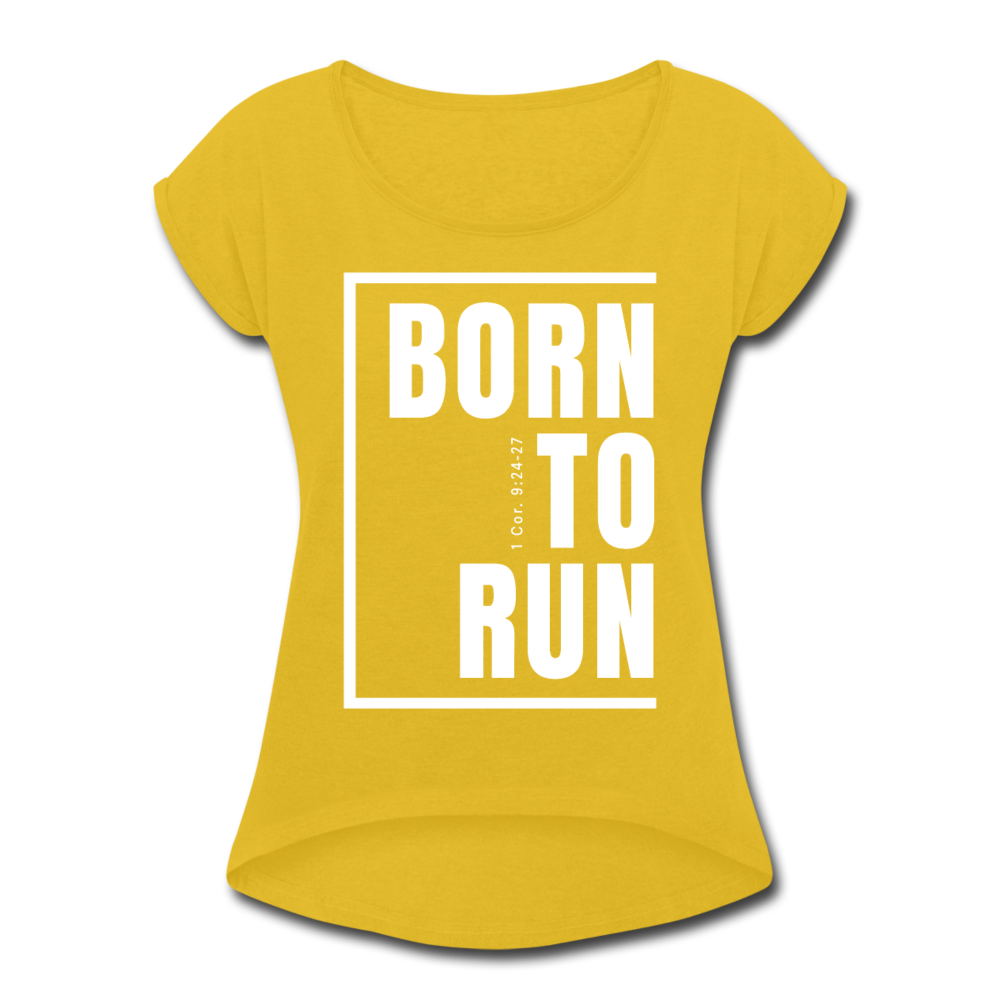 Born to Run / Women’s Tennis Tail Tee / White - mustard yellow