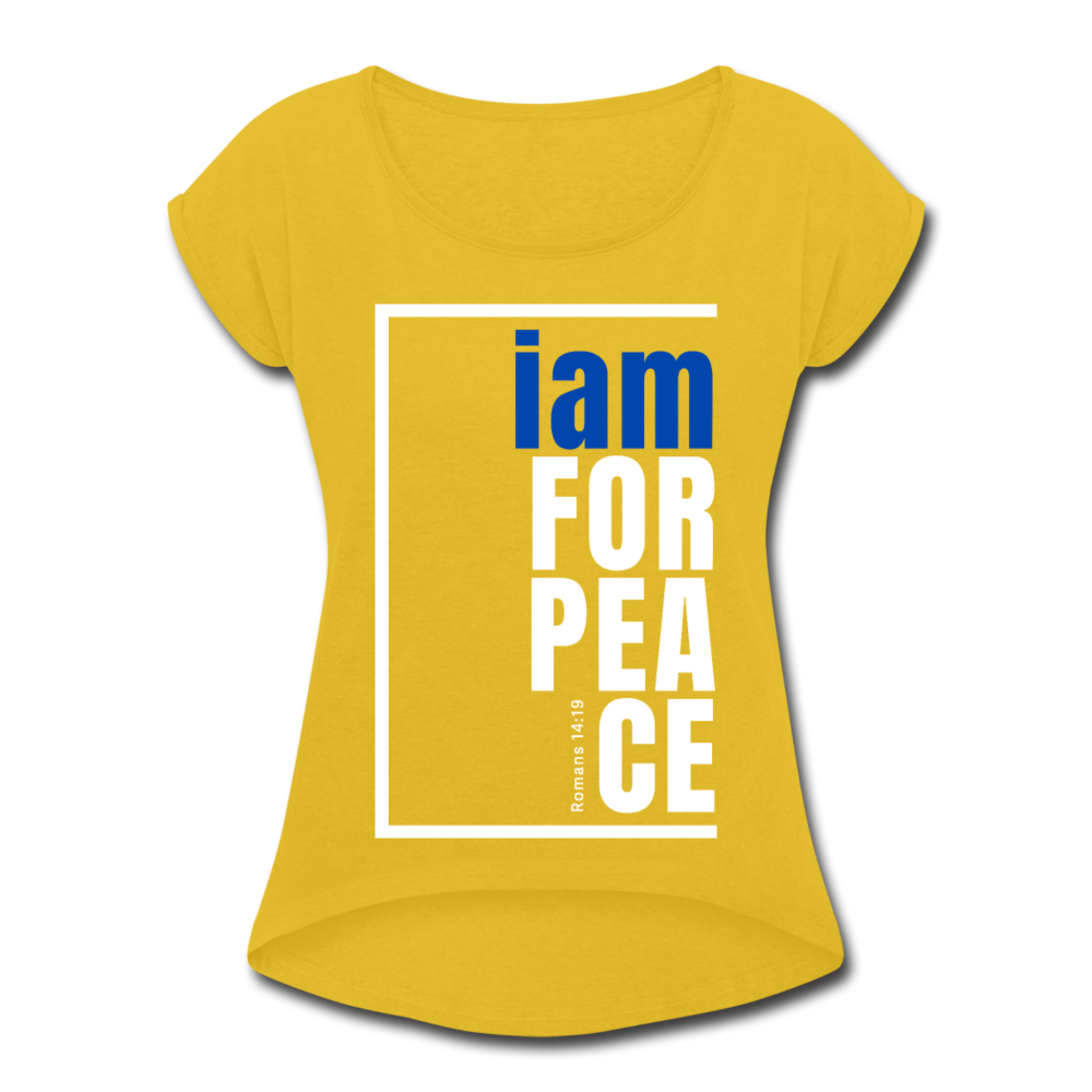 Peace, i am for / Women’s Tennis Tail Tee / Blue & White - mustard yellow