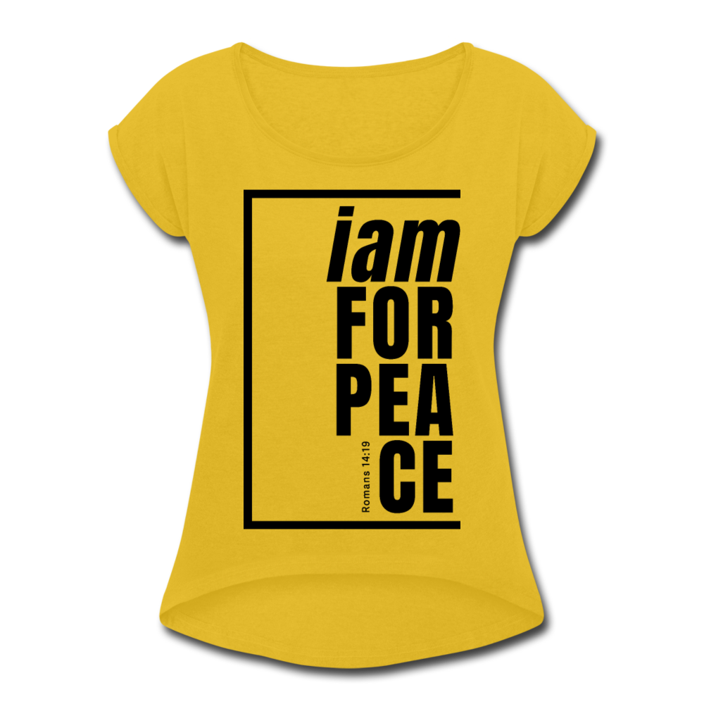 Peace, i am for / Women’s Tennis Tail Tee / Black - mustard yellow